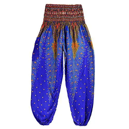 Produktbild: generisch Hosen Damen 38 Männer Frauen Thai Haremshose Boho Festival Smock Yogahose mit hoher Taille Damenleggings (Dark Blue, One Size)