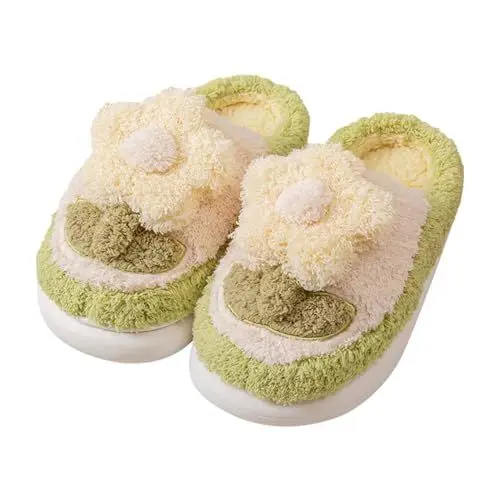 Produktbild: generisch Mode Frauen Hausschuhe Und Winter Flachen Nicht Slip Einfarbig Bogen Plüsch Warm Und Bequem Maus Schuhe Damen (Green, 38)