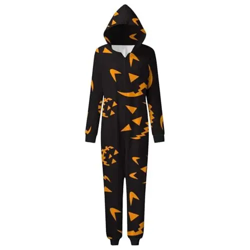 Produktbild: generisch Passender Familien-Pyjama mit Halloween-Fledermaus-Aufdruck, langärmelig, Schlafanzug, Nachtwäsche, /Ferien-Overall-Set Partner Pyjama Pärchen (Black, L)