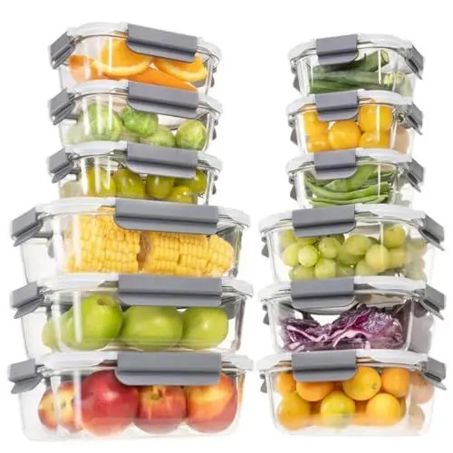 Produktbild: GENICOOK 24 Stück Glas Frischhaltedosen mit Deckel Glas Vorratsdosen Set für Lebensmittel,Glas Meal Prep Boxen,Aufbewahrungsbehälter Luftdichte Lebensmittelbehälter für Küche