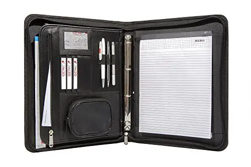 Produktbild: Genie A4 Schreibmappe mit herausnehmbarem Ringbuch (Frankfurt·· rundum ReiÃŸverschluss·· inkl. Schreibblock·· in Lederoptik und strukturiertem Nylon) schwarz