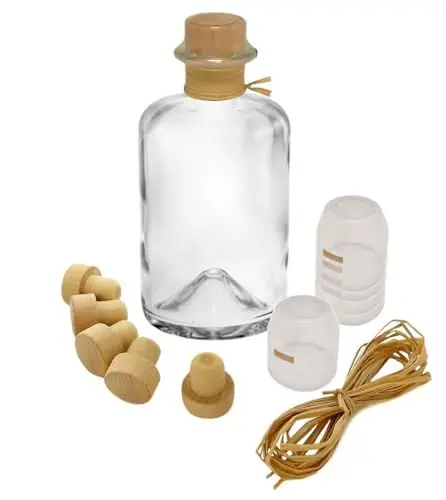 Produktbild: Geniess-Bar! 5x Profi Set Apothekerflasche 500 ml leer Apotheker Glas Flaschen zum selbst befüllen & transparente Schrumpfkapseln mit Siegel transparent & Korken & Bast
