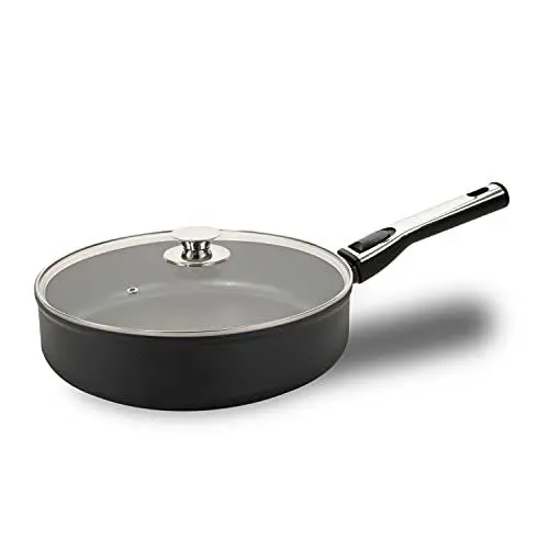 Produktbild: Genius Cerafit Plasma Hochrandpfanne 28 cm + Glasdeckel - ofenfeste Keramikpfanne mit 4,2l Fassungsvermögen + hohem Rand | Bratpfanne mit abnehmbarem Griff für alle Herdarten