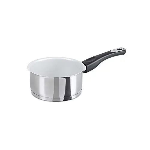 Produktbild: Genius Cerafit Steel Stielkasserolle 16cm - Kochtopf beschichtet mit 1,5l Fassungsvolumen | Edelstahl-Topf für alle Herdarten & Induktion | Sandwichboden mit Aluminiumkern Silber