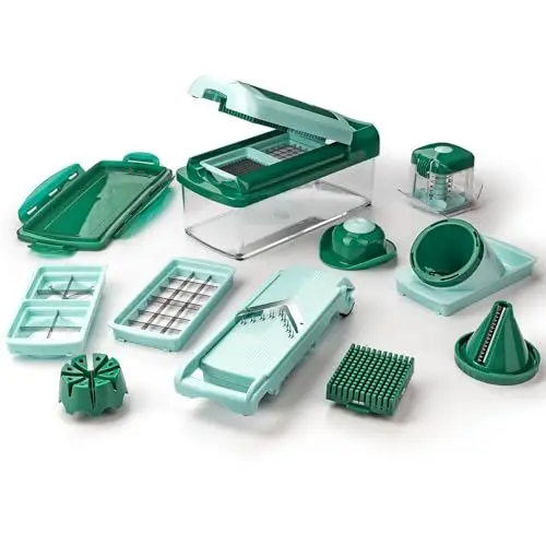 Produktbild: Genius Nicer Dicer Fusion Smart Julietti | Mint-Grün | 16 Teile | Alles-Schneider | Reiben | Julienne | Spiralen | Hobeln | Würfeln | Schneid-Gerät | Bekannt aus TV | NEU, 28.5 x 21 x 16.3 cm