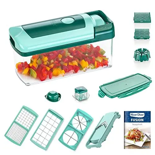 Produktbild: Genius Nicer Dicer Fusion | 13 Teile | smaragdgrün | Alles-Schneider | Hobeln | Würfeln | Schneid-Gerät | TV-NEU, 26.5 x 11.5 x 14.5 cm