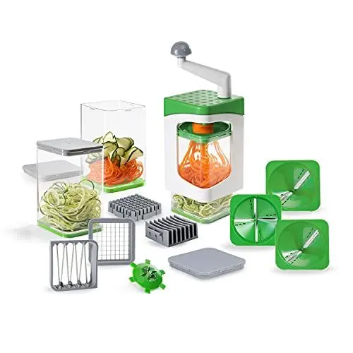 Produktbild: Genius Nicer Dicer Julietti Spiralschneider 17-tlg - Zoodle Maker + Würfelschneider in einem Set für Spiralen und Würfel | enthält 7 Schneideinsätze & 3 Auffangbehälter 1200ml