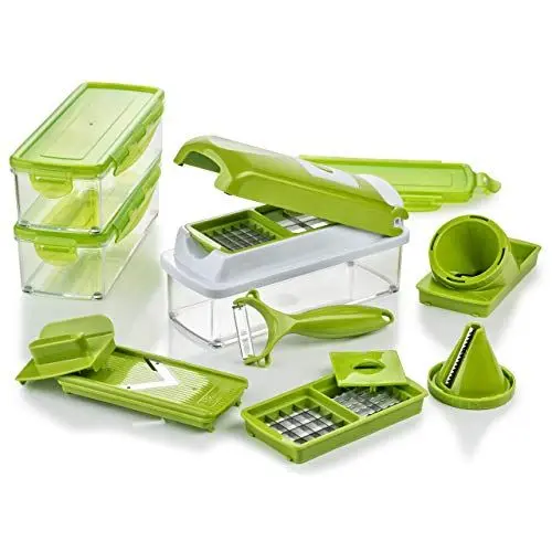 Produktbild: Genius Nicer Dicer Smart Julietti (16 Teile) Gemüseschneider Spiralschneider Multifunktionsschneider Mandoline Zerkleinerer manuell zum Schneiden Würfeln Hobeln Schälen Julienne