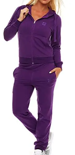 Produktbild: Gennadi Hoppe Damen Jogginganzug Frauen Zweiteiler Set Jacke Hose Trainingsanzug Sportanzug Sweatsuit Freizeitanzug Track Suit Sport Anzug Baumwolle bequem weich sportlich lässig XL lila H6846