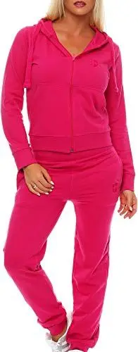 Produktbild: Gennadi Hoppe Damen Jogginganzug Frauen Zweiteiler Set Jacke Hose Trainingsanzug Sportanzug Sweatsuit Freizeitanzug Track Suit Sport Anzug Baumwolle bequem weich sportlich lässig M pink H6886