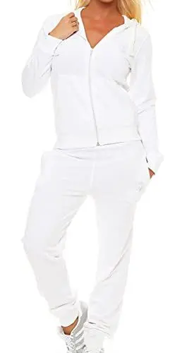 Produktbild: Gennadi Hoppe Damen Jogginganzug Frauen Zweiteiler Set Jacke Hose Trainingsanzug Sportanzug Sweatsuit Freizeitanzug Track Suit Sport Anzug Baumwolle bequem weich sportlich lässig M weiß H6862
