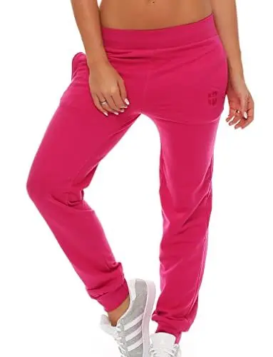 Produktbild: Gennadi Hoppe Damen Jogginghose Frauen Trainingshose Mädchen Sporthose Sweathose Laufhose Jogger Freizeithose Baumwolle lang bequem weich kuschelig lässig sportlich modern S pink H7757