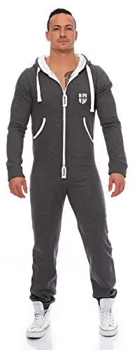 Produktbild: Gennadi Hoppe Herren Jumpsuit Overall Onesie Männer Schlafanzug Einteiler Jogger Pyjama Baumwolle warm weich kuschelig flauschig lässig sportlich Ganzkörper Anzug L dunkelgrau grau grauer H6159