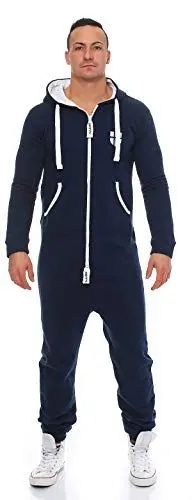 Produktbild: Gennadi Hoppe Herren Jumpsuit Overall Onesie Männer Schlafanzug Einteiler Jogger Pyjama Baumwolle warm weich kuschelig flauschig lässig sportlich modern Ganzkörper Anzug 2XL blau blauer H6179