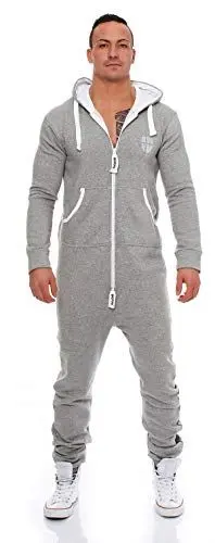 Produktbild: Gennadi Hoppe Herren Jumpsuit Overall Onesie Männer Schlafanzug Einteiler Jogger Pyjama Baumwolle warm weich kuschelig flauschig sportlich lässig modern Ganzkörper Anzug 4XL hellgrau H7526