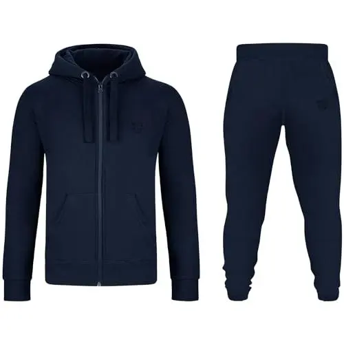 Produktbild: Gennadi Hoppe Herren Trainingsanzug Sportanzug Männer Jogginganzug Sweatanzug Track Suit Freizeitanzug Baumwolle weich kuschelig dehnbar bequem warm sportlich lässig modern blau blauer H6358 M