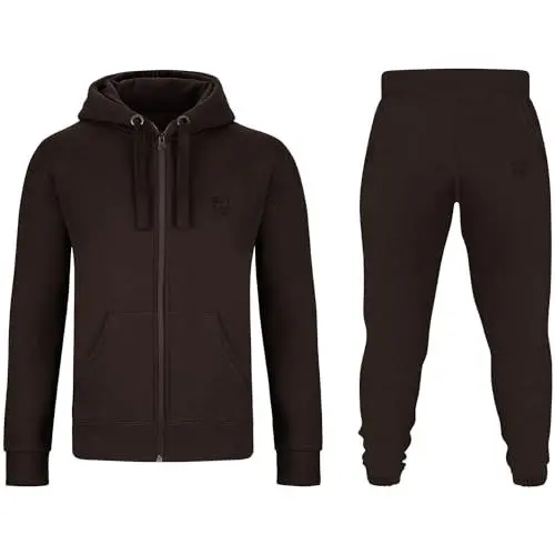 Produktbild: Gennadi Hoppe Herren Trainingsanzug Sportanzug Männer Jogginganzug Sweatanzug Track Suit Freizeitanzug Baumwolle weich kuschelig dehnbar bequem warm sportlich lässig modern braun brauner H6365 L
