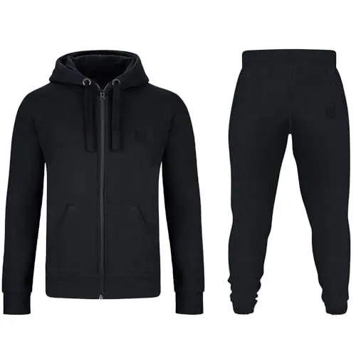 Produktbild: Gennadi Hoppe Herren Trainingsanzug Sportanzug Männer Jogginganzug Sweatanzug Track Suit Freizeitanzug Baumwolle weich kuschelig dehnbar bequem warm sportlich lässig modern schwarz schwarzer H6370 M