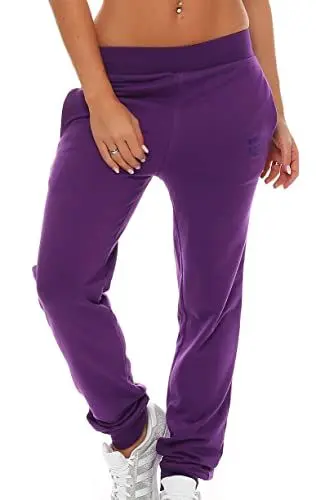 Produktbild: Gennadi Hoppe Damen Jogginghose Frauen Trainingshose Mädchen Sporthose Sweathose Laufhose Jogger Freizeithose Baumwolle lang bequem weich kuschelig lässig sportlich modern XS lila H7700