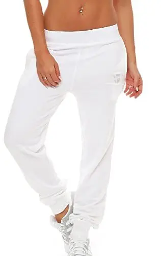 Produktbild: Gennadi Hoppe Damen Jogginghose Frauen Trainingshose Mädchen Sporthose Sweathose Laufhose Jogger Freizeithose Baumwolle lang bequem weich kuschelig lässig sportlich modern XL weiße weiß H7728