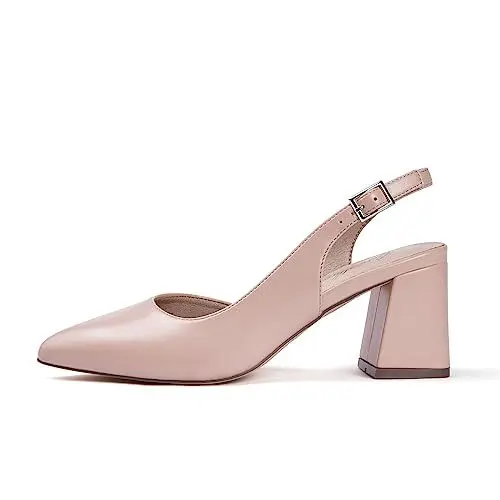 Produktbild: GENSHUO Damen Pumps mit Blockabsatz Elegante Slingpumps 6 cm/ 2,36 Zoll Spitz Geschlossene Zehen Slingback Chunky Heels für Arbeit Büro Kleid Frauen Absatzschuhe Sandalen, Beige 40EU