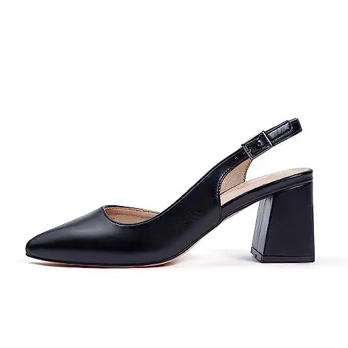 Produktbild: GENSHUO Damen Pumps mit Blockabsatz Elegante Slingpumps 6 cm/ 2,36 Zoll Spitz Geschlossene Zehen Slingback Chunky Heels für Arbeit Büro Kleid Frauen Absatzschuhe Sandalen, Schwarz 39EU