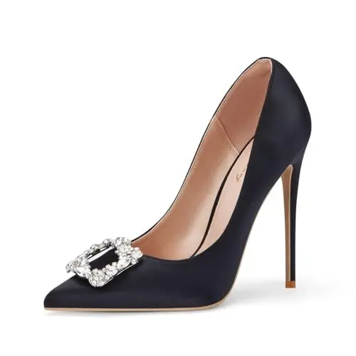 Produktbild: GENSHUO Damen Pumps mit Strasssteinen für Hochzeit und Party, Schwarze Schuhe, 12CM Stiletto Absatz, klassisches Design,38 EU