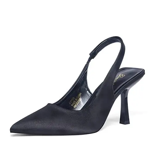 Produktbild: GENSHUO Damen Schwarz High Heel Slingpumps Spitz Zehen Stiletto Pumps Slingback Absatzschuhe 8CM/3,15 Zoll Slip-on Stöckelschuhe für Party Hochzeit Abschlussfeier Hohe Schuhe mit Pfennigabsatz 40,5EU