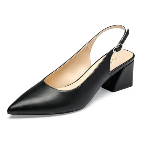 Produktbild: GENSHUO Damen Slingback Pumps mit geschlossener Zehenpartie und klobigem Absatz 6 Zentimeter Büro Hochzeit Party Kleiderschuhe, Schwarz, 39 EU