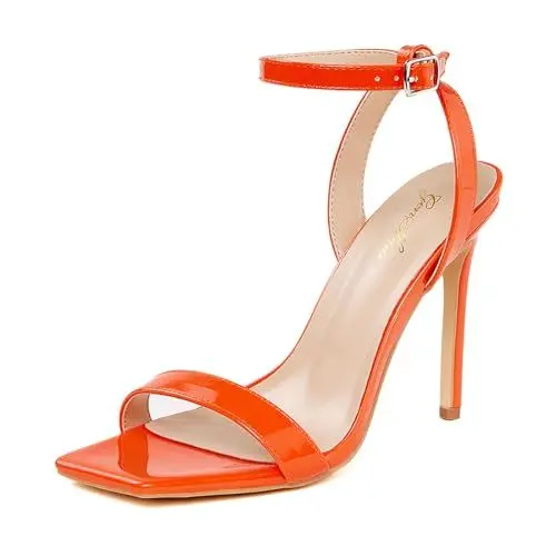 Produktbild: GENSHUO Damen Stiletto High Heeled Sandalen mit offenem eckigem Zehenbereich und Knöchelriemen Riemen Sandaletten für Party Prom Homecoming festliche Schuhe, Orange, EU 40