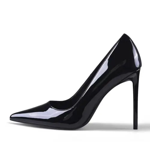 Produktbild: GENSHUO Damen Stiletto High Heels 10CM Sexy Spitze Stiletto Pumps Lackleder Geschlossene Zehe Party Abschlussball Hochzeit Absatzschuhe Stiletto Heels Schwarz 39 EU