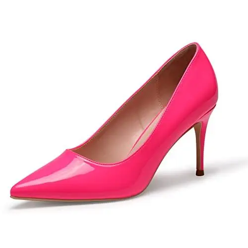 Produktbild: GENSHUO Damen Stiletto High Heels, Sexy Geschlossene Spitze Zehen Stiletto Pumps 8cm Klassische Party Prom Hochzeit Lackleder High Heel Pumps für Frauen Fuchsia Größe 37.5 EU