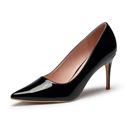Produktbild: GENSHUO Damen Stiletto High Heels, Sexy Geschlossene Spitze Zehen Stiletto Pumps 8cm Klassische Party Prom Hochzeit Lackleder High Heel Pumps für Frauen Schwarz Größe 39 EU (8.5US)