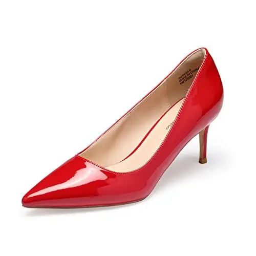 Produktbild: GENSHUO Damen Stiletto Pumps mit Niedrigem Absatz 6 cm/2,36 Zoll Spitz Lack High Heels Elegant Geschlossene Low Heels für Arbeit Abschlussball Hochzeit Stöckelschuhe, Rot 40EU
