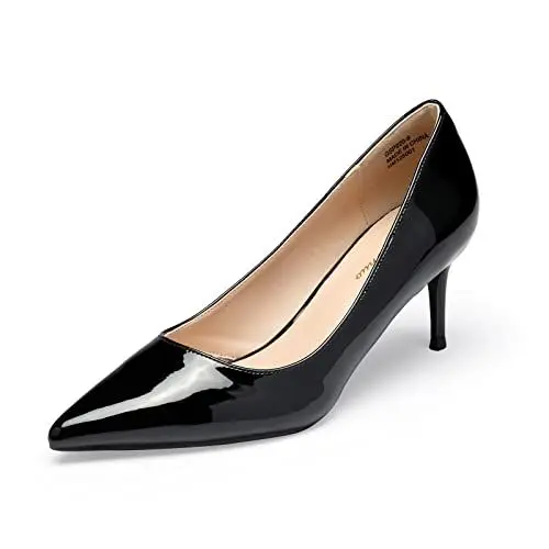 Produktbild: GENSHUO Damen Stiletto Pumps mit Niedrigem Absatz 6 cm/2,36 Zoll Spitz Lack High Heels Elegant Geschlossene Low Heels für Arbeit Abschlussball Hochzeit Stöckelschuhe, Schwarz 37,5EU