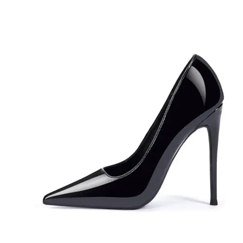 Produktbild: GENSHUO Stiletto High Heels Damen,Sexy High Heels 12cm Absatz Spitz Stiletto Pumps Schwarz Lack,BKK-39 EU