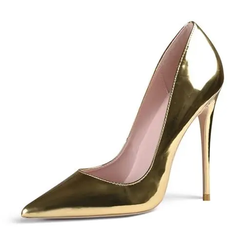Produktbild: GENSHUO Stiletto Stiletto High Heels, 12CM/4.72IN Damen Pumps Spitz Party High Heels Sexy Basic Schuhe Damen Geschlossen Abendschuhe Lack/Wildleder, Gold, 40EU