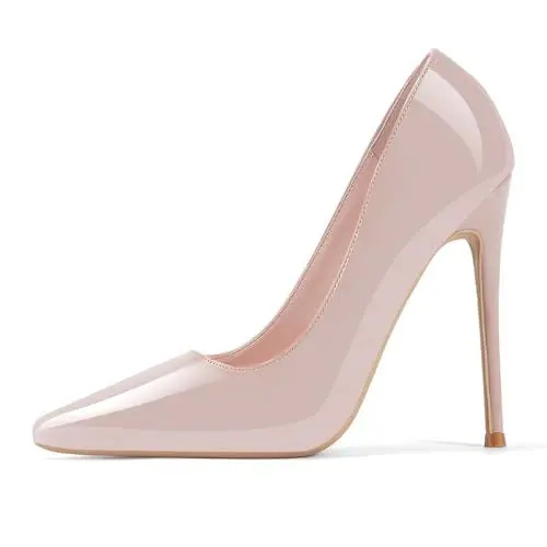 Produktbild: GENSHUO Stiletto Stiletto High Heels, 12CM/4.72IN Damen Pumps Spitz Party High Heels Sexy Basic Schuhe Damen Geschlossen Abendschuhe Lack/Wildleder ，Nackt 42 EU(12 US)