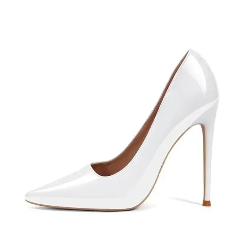 Produktbild: GENSHUO Stiletto High Heels Weiß,12CM/4.72IN Damen Pumps Spitz Party High Heels Sexy Basic Schuhe Damen Geschlossen Abendschuhe Lack/Wildleder，WH-39 EU(9 US)