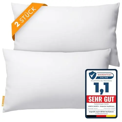 Produktbild: Gentle North Kopfkissen (30x50 cm groß) - 2er Set Kissen für Bett und als Dekokissen - Mit Reißverschluss für Füllung - Sofakissen - Zierkissen für Couch und Sofa - Ökotex - Waschbar bis 60° - Weiß