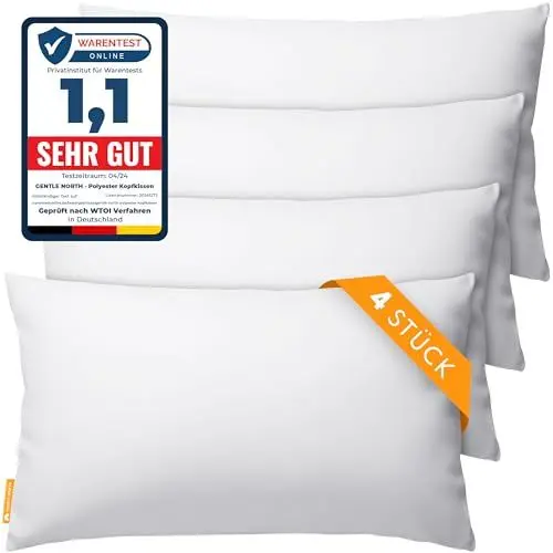 Produktbild: Gentle North Kopfkissen (30x50 cm groß) - 4er Set Kissen für Bett und als Dekokissen - Mit Reißverschluss für Füllung - Sofakissen - Zierkissen für Couch und Sofa - Ökotex - Waschbar bis 60° - Weiß