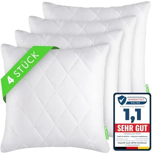 Produktbild: Gentle North Kopfkissen (50x50 cm groß) - 4er Set Kissen für Bett und als Dekokissen - Mit Reißverschluss für Füllung - Sofakissen - Zierkissen für Couch und Sofa - Ökotex - Waschbar bis 60° - Weiß