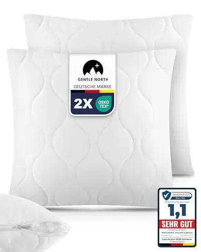 Produktbild: Gentle North Kopfkissen (40x40 cm groß) - 2er Set Kissen für Bett und als Dekokissen - Mit Reißverschluss für Füllung - Sofakissen - Zierkissen für Couch und Sofa - Ökotex - Waschbar bis 60° - Weiß