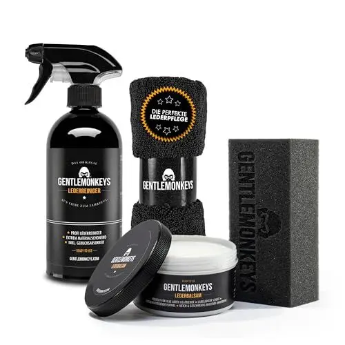 Produktbild: GENTLEMONKEYS Lederpflege Set • Lederreiniger, Lederbalsam & Poliertuch • Für Glattleder, Autositze, Schuhe, Sofa, etc. • Profi Lederreiniger Set mit Lederpflege • Premium Leder Pflegeset