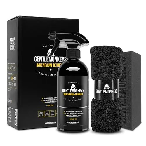 Produktbild: GENTLEMONKEYS Profi Innenraumreiniger Set Auto (500ml + Mikrofasertuch & Schwamm) • Porentiefe Reinigung aller im Fahrzeug verbauten Materialien • Universell einsetzbar • Biologisch abbaubar