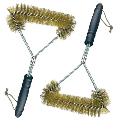 Produktbild: Gentpovth 2 Stücke 12 zoll/30.5 cm Grillbürste, mit Messingborsten aus, Dreieckig 360° Reinigung, Verbrühungshemmender Kunststoffgriff, Grill-Zubehör für Grillrost,Gasgrill, Holzkohlegrill
