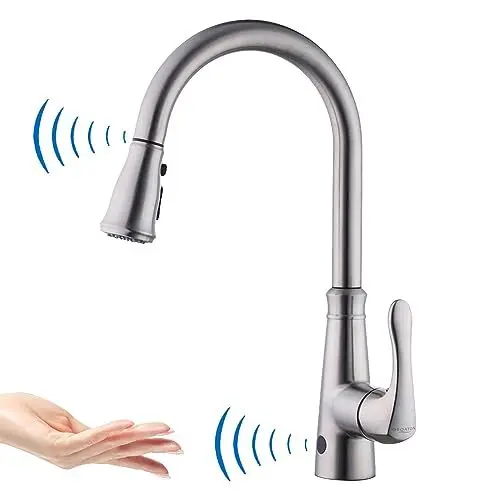 Produktbild: GEOATON Sensor-Küchenspüle, berührungslos, automatischer Sensor, Küchenspüle, Mischbatterie mit herausziehbarem Sprühkopf, Einhebel-Schwenkauslauf, gebürstetes Nickel