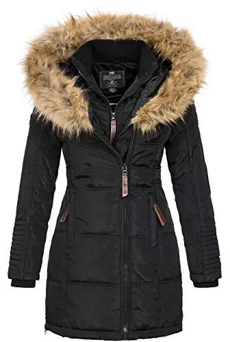 Produktbild: Geographical Norway Beautiful Lady - Warm Mid Thick Parka Frauen Herbst Winter - Fin Mantel Kapuze Pelz - Jacke Windschnitt Daunenjacke Long - Elegant Fraus (Schwarz S-Größe 1)