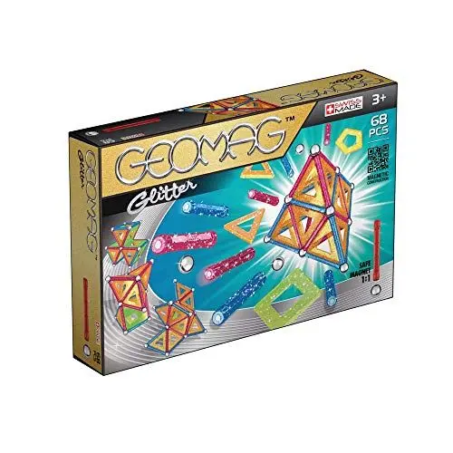 Produktbild: GEOMAG - CLASSIC GLITTER 68 Stück -Magnetische Bausteine für Kinder ab 3-4 Jahren - Herstellung in der Schweiz - 24 glitzernde farbige Stäbe,20 Kugeln,12 Konstruktionsfliesen-Magnetspielzeug - STEM