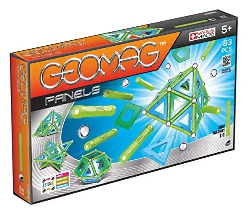 Produktbild: GEOMAG - CLASSIC PANELS - 83 Stück - Magnetische Bausteine für Kinder ab 5 Jahren - Schweizer Herstellung - Bausteine mit 28 Stäben, 24 Kugeln, 30 Platten, 1 Basis - Magnetische STEM-Spiele
